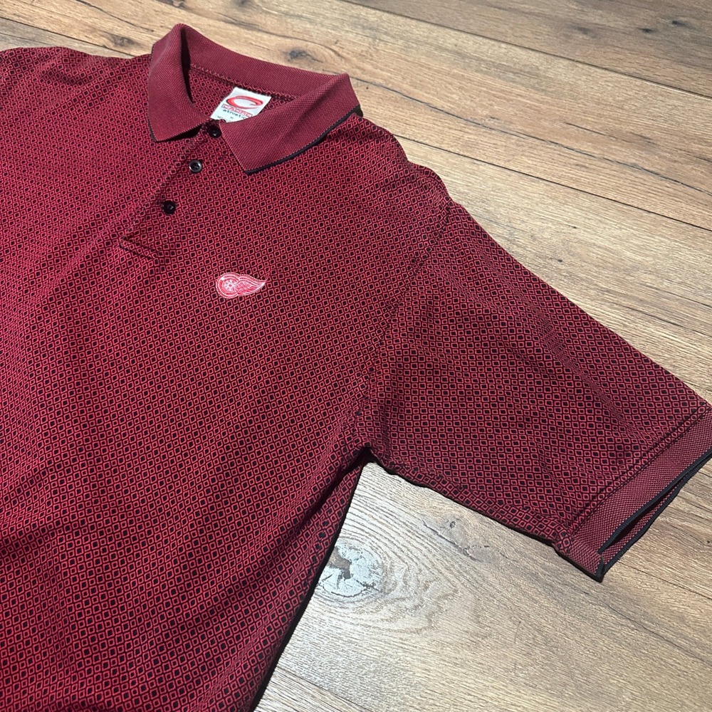 Cadre Athletic Detroit Red Wings‎ Maroon Geometric Polo Shirt Mens Medium